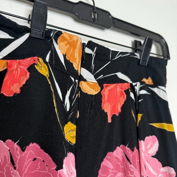 Guess | Black Wide-Leg High Waist Trousers with Pink and Orange Floral Print - 4 - Picture 7 of 8